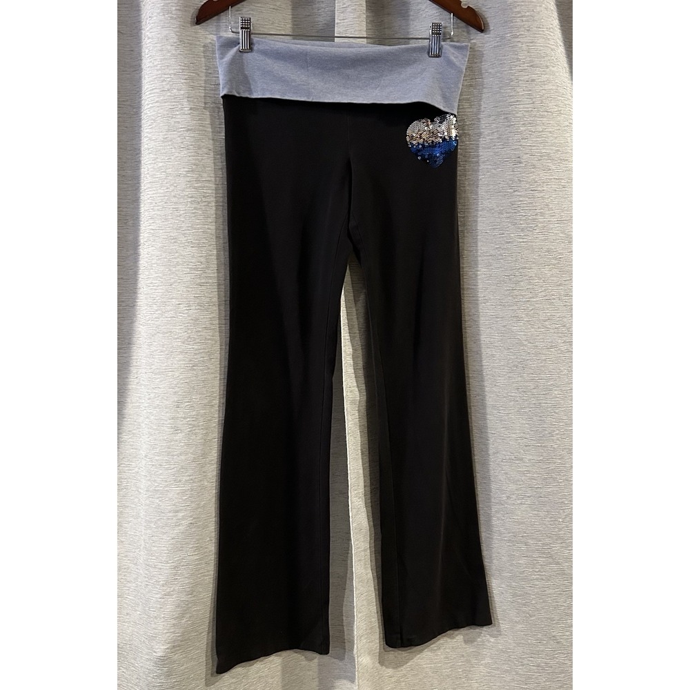 Y2K Victoria's Secret PINK Foldover‎ Yoga Pants Heart Leggings M Blue Sequins